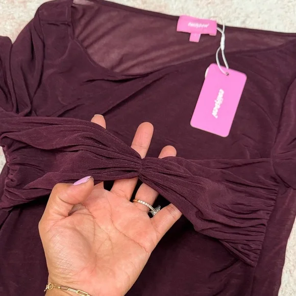 Edikted Twist-Front Long Sleeve Top in Burgundy - Picture 5 of 6